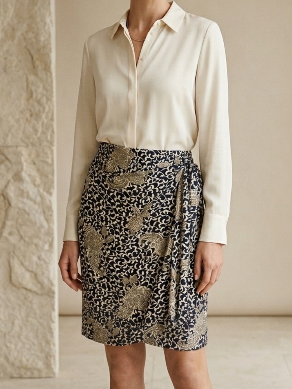 Vintage Escada Silk Floral Faux Wrap Skirt Size 38 = US 6 Small Medium 90s - Picture 2 of 11